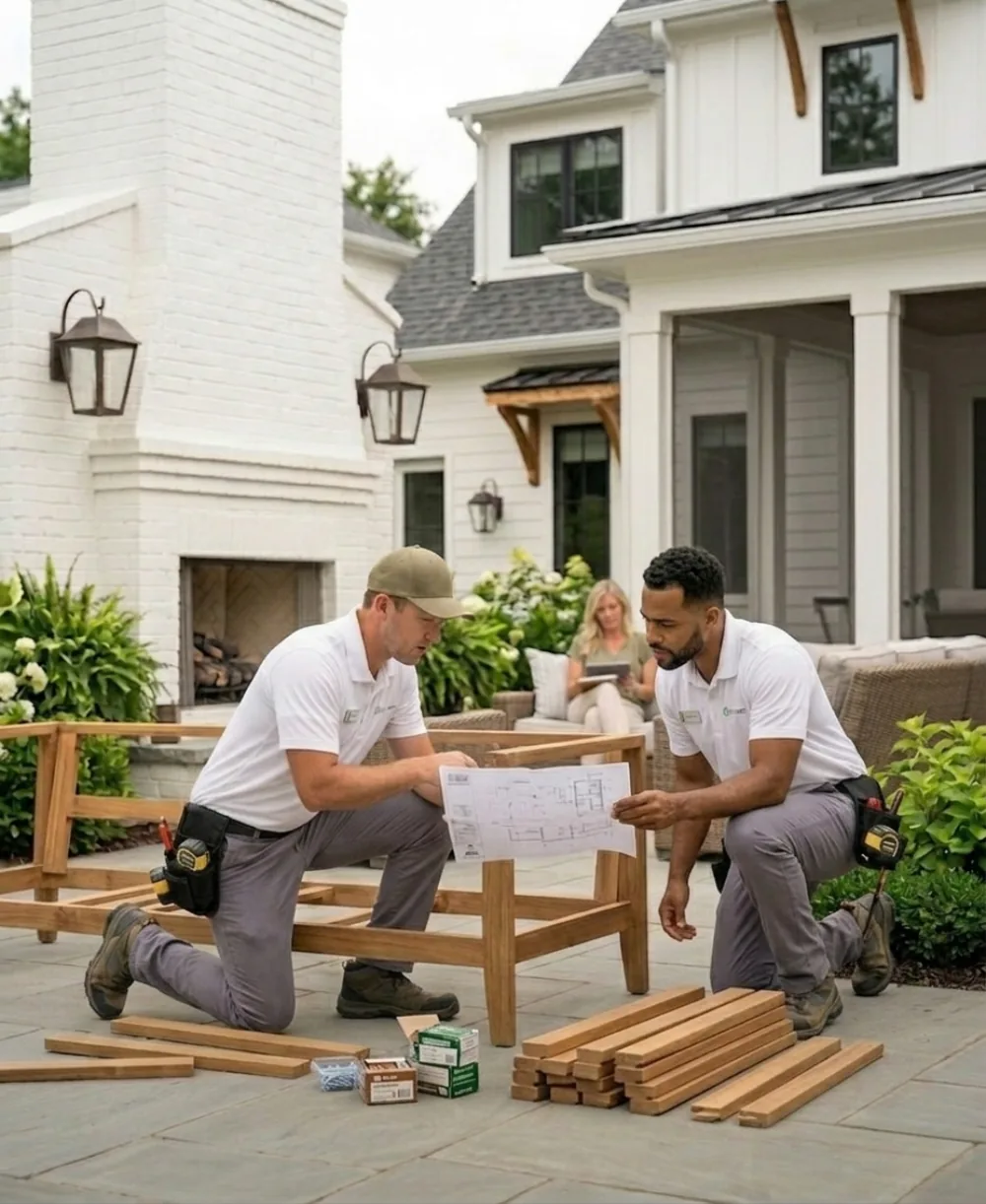 An East West Maintenance crew reviewing a closed work order on site